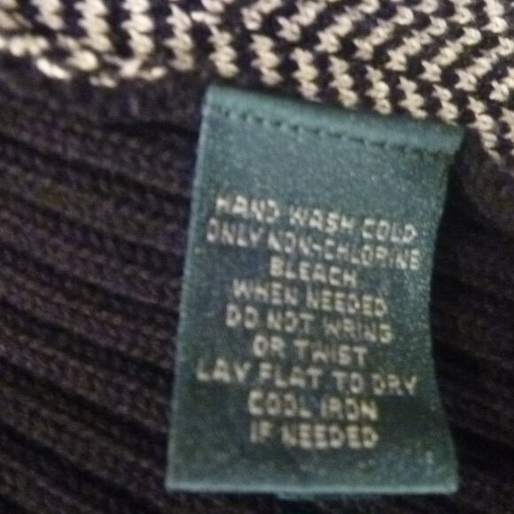 Lauren Women M Herringbone Black White Sweater Cardigan Zip Ribbed Colorblock - Picture 15 of 16